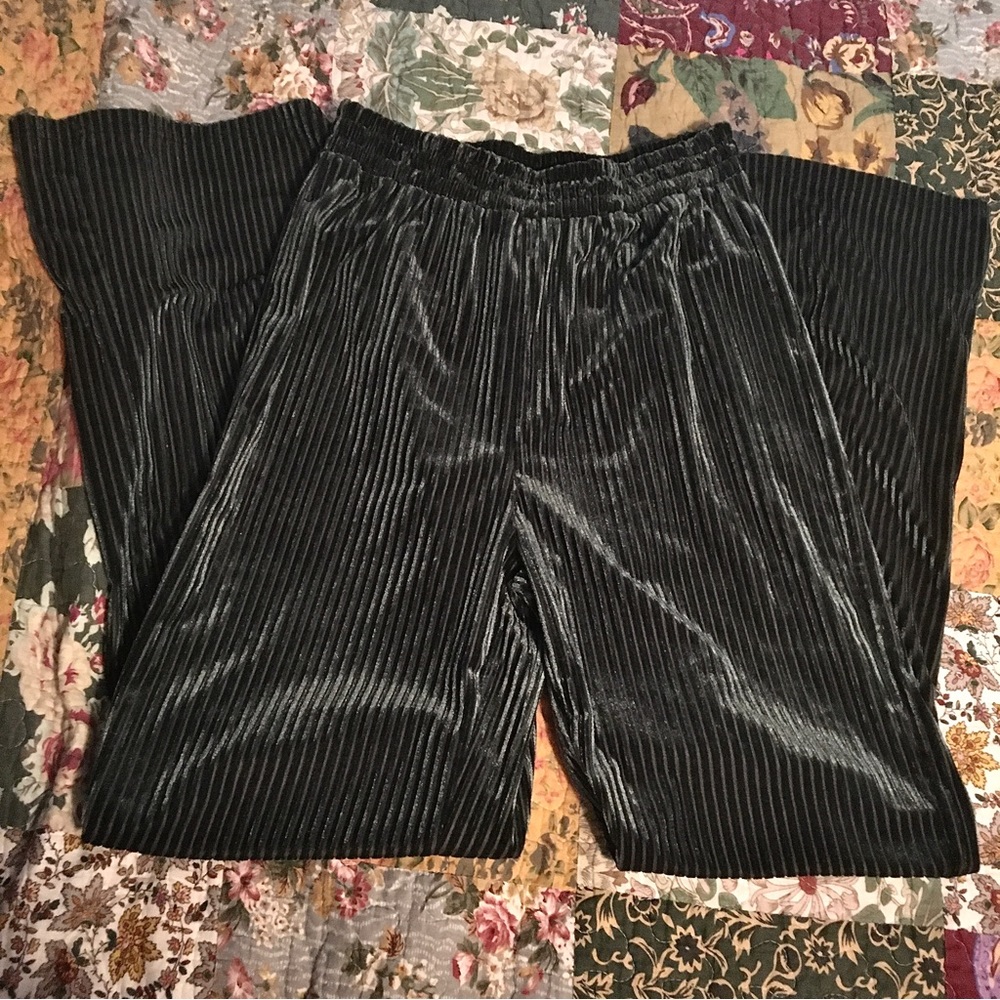 Green Shein Wide Leg Velvet Trousers